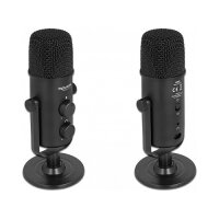 Multifunktionales Doppelkapsel USB Mikrofon mit 3,5 mm Klinken Kopfhöreranschluss und Lautstärkeregler + Quick-Mute Funktion