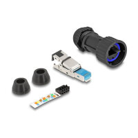 Stecker feldkonfektionierbar Cat.6A mit Durchführungskupplung passend für Delock Artikel 67047 und 67048 IP68 staub- und wasserdicht schwarz