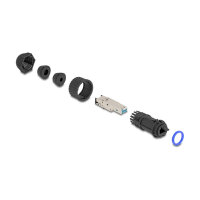 Stecker feldkonfektionierbar Cat.6A mit Durchführungskupplung passend für Delock Artikel 67047 und 67048 IP68 staub- und wasserdicht schwarz