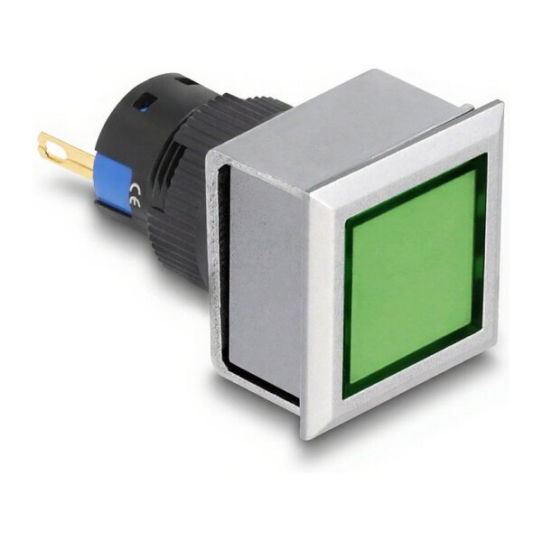 16 mm Kunststoff Signallampe grün / Lötversion / viereckig