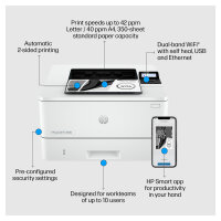 L HP LaserJet Pro 4002dn S/W-Laserdrucker A4 40 S./Min LAN Duplex