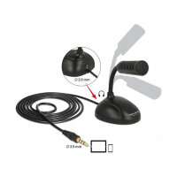 Delock Kondensator Mikrofon Omnidirektional für Smartphone / Tablet mit Schwanenhals 3,5 mm 4 Pin Klinkenstecker + 3,5 mm Klinkenbuchse