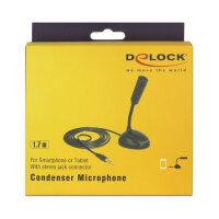 Delock Kondensator Mikrofon Omnidirektional für Smartphone / Tablet mit Schwanenhals 3,5 mm 4 Pin Klinkenstecker + 3,5 mm Klinkenbuchse