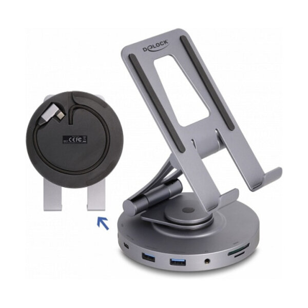 Tablet und Notebook Dockingstation 4K mit integrierter Halterung - HDMI / USB / Hub / SD / Micro SD / PD 3.0 - 360° drehbar