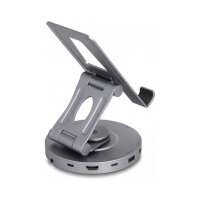 Tablet und Notebook Dockingstation 4K mit integrierter Halterung - HDMI / USB / Hub / SD / Micro SD / PD 3.0 - 360° drehbar