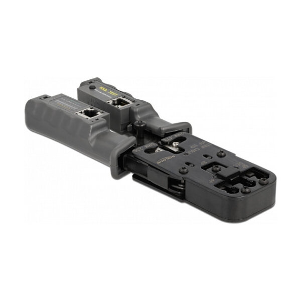 Crimpzange mit Abisolierer und Netzwerktester für 8P (RJ45), 6P (RJ12/11), 6P DEC oder 4P (RJ10) Stecker
