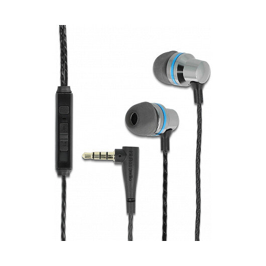 In-Ear Kopfhörer mit 4 Pin 3,5 mm Klinkenstecker, Mikrofon und Lautstärkeregler + Quick-Mute Funktion für Smartphones und Tablets