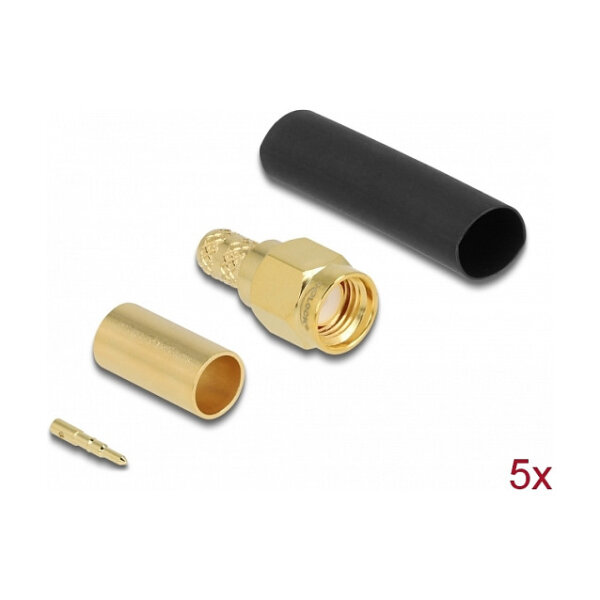 SMA Stecker zum Crimpen LMR200 mit passendem Schrumpfschlauch - 5 Stück