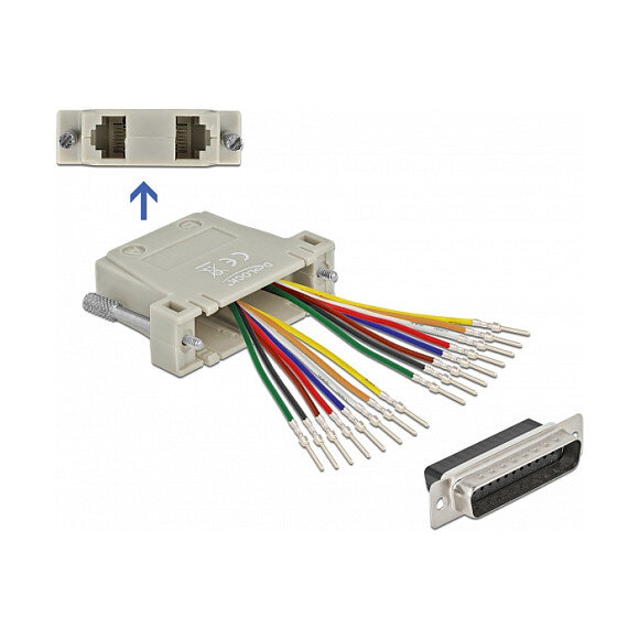 D-Sub 25 Pin Crimp Stecker zu 2 x RJ45 Buchse mit Montagesatz beige