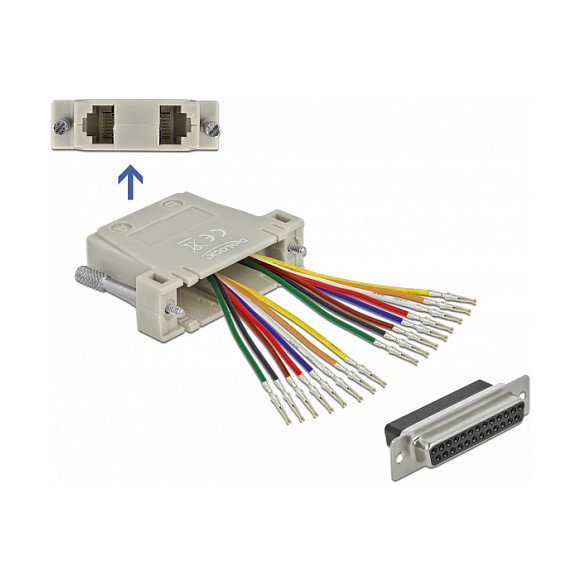 D-Sub 25 Pin Crimp Buchse zu 2 x RJ45 Buchse mit Montagesatz beige