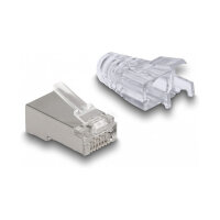 RJ45 Modularer Stecker mit vorderer Öffnung (easy connect) Cat.6 und Knickschutztülle 50er Set
