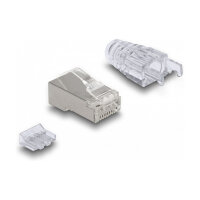 RJ45 Modularer Stecker mit gebogener Rastnase Cat.6 und Knickschutztülle 50er Set