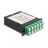LWL HD (High Density) Kassette MPO Stecker zu 12 x LC Duplex Buchse, 24 Fasern, Singlemode, Polarität A, 9/125 µm