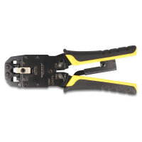 Universelle Crimpzange mit Abisolierer für 10P (RJ50), 8P (RJ45), 6P (RJ12/11), 6P DEC oder 4P Modular Stecker