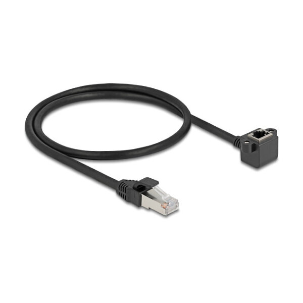 Netzwerk Verlängerungskabel RJ45 Stecker zu RJ45 Buchse 90° gewinkelt Cat.6 F/UTP 0,5 m schwarz