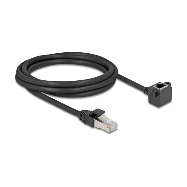 Netzwerk Verlängerungskabel RJ45 Stecker zu RJ45 Buchse 90° gewinkelt Cat.6 F/UTP 2 m schwarz
