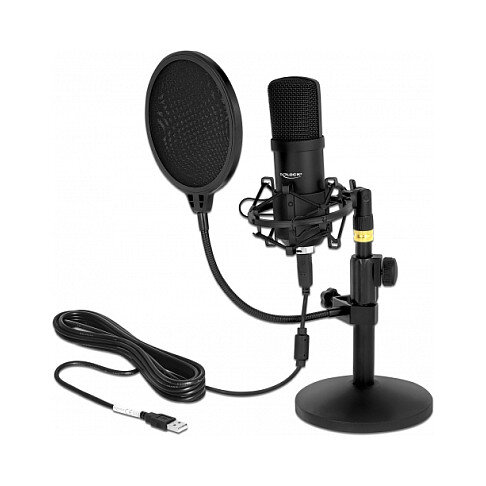 Delock Professionelles USB Kondensator Mikrofon Set für Podcasting und Gaming
