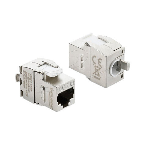 Keystone Modul RJ45 Buchse zu LSA Cat.6A werkzeugfrei geschirmt Metall silber / weiß