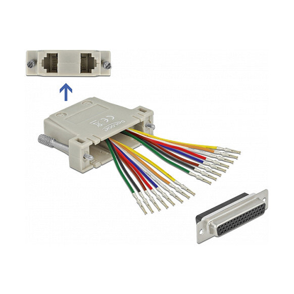 D-Sub HD 44 Pin Crimp Buchse zu 2 x RJ45 Buchse mit Montagesatz beige