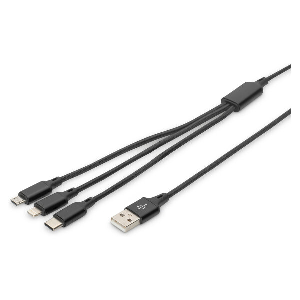DIGITUS LAK 3in1 USBA+Lightning+MicroUSB->USBC 1m schwarz