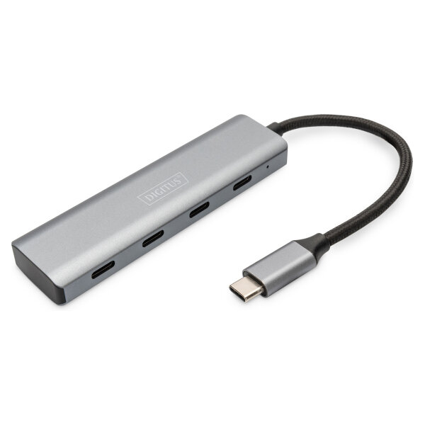 DIGITUS USB-C-Hub 4-Port 3.1->4xC3.1 integr. Kabel silber