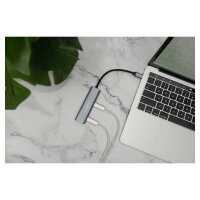 DIGITUS USB-C-Hub 4-Port 3.1->4xC3.1 integr. Kabel silber