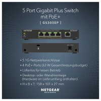 5P Netgear Plus GS305EP-100PES - managed/POE+/63W