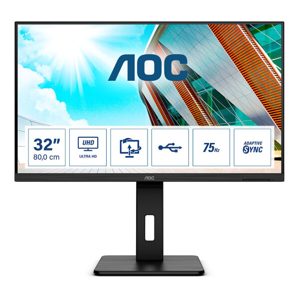 80cm/31,5" (3840x2160) AOC P2 U32P2 4K UHD LED 75Hz 4ms USB3.2 2xHDMI DP LS Pivot Black