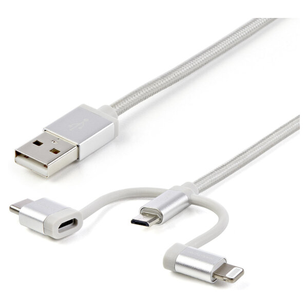 STARTECH.COM USB Lightning Kabel - USB-C Micro-B Laddekabel - 1m - geflochten - Silber - USB auf Lightning Kabel - USB zu USB C
