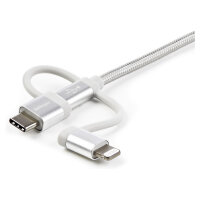 STARTECH.COM USB Lightning Kabel - USB-C Micro-B Laddekabel - 1m - geflochten - Silber - USB auf Lightning Kabel - USB zu USB C