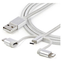 STARTECH.COM USB Lightning Kabel - USB-C Micro-B Laddekabel - 1m - geflochten - Silber - USB auf Lightning Kabel - USB zu USB C