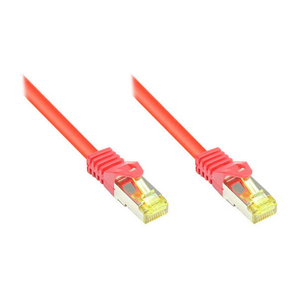 GoodConnections RJ45 Patchkabel mit Cat. 7 Rohkabel und Rastnasenschutz (), S/FTP, PiMF, halogenfrei, 500MHz, OFC, rot, 0,25m,