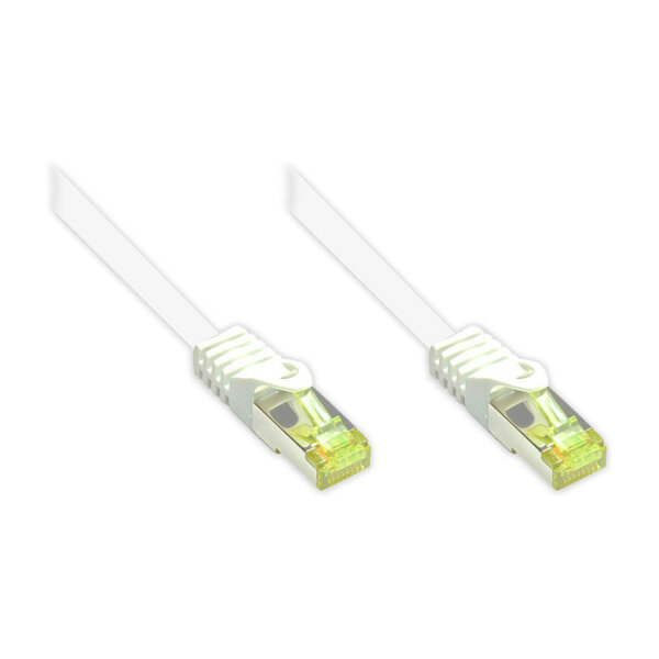 GoodConnections RJ45 Patchkabel mit Cat. 7 Rohkabel und Rastnasenschutz (), S/FTP, PiMF, halogenfrei, 500MHz, OFC, weiß, 0,25m,