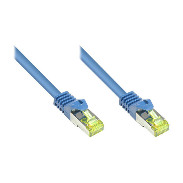GoodConnections RJ45 Patchkabel mit Cat. 7 Rohkabel und Rastnasenschutz (), S/FTP, PiMF, halogenfrei, 500MHz, OFC, blau, 0,25m,