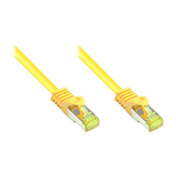 GoodConnections RJ45 Patchkabel mit Cat. 7 Rohkabel und Rastnasenschutz (), S/FTP, PiMF, halogenfrei, 500MHz, OFC, gelb, 1m,