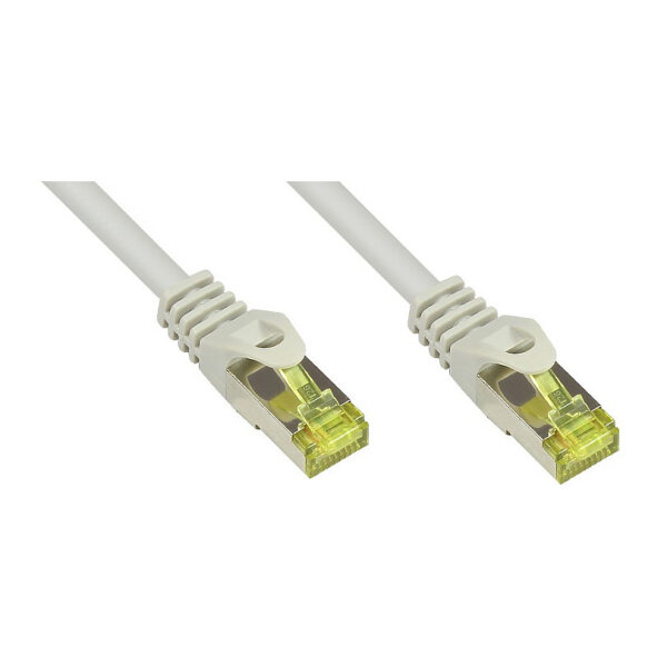 GoodConnections RJ45 Patchkabel mit Cat. 7 Rohkabel und Rastnasenschutz (), S/FTP, PiMF, halogenfrei, 500MHz, OFC, grau, 15m,