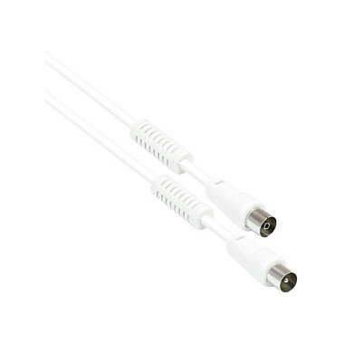 GoodConnections TV Antennenkabel, Koax Stecker an Koax Buchse (vernickelt), 2x Ferritkern, 2x geschirmt, Class A, 95 dB, 75 Ohm, CCS, weiß, 5m,