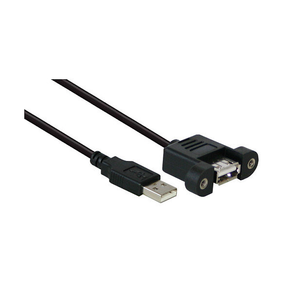 Verlängerung USB 2.0 Stecker A an Einbaubuchse A, CU, schwarz, 1,8m,