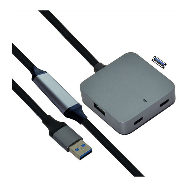 VALUE USB 3.2 Gen 1 Hub, 4 Ports (2x USB-A + 2x USB-C), mit Verlngerungskabel, schwarz, 10 m
