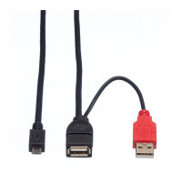 ROLINE USB 2.0 Y-Kabel 2x Typ A ST / BU - Micro B ST 1m