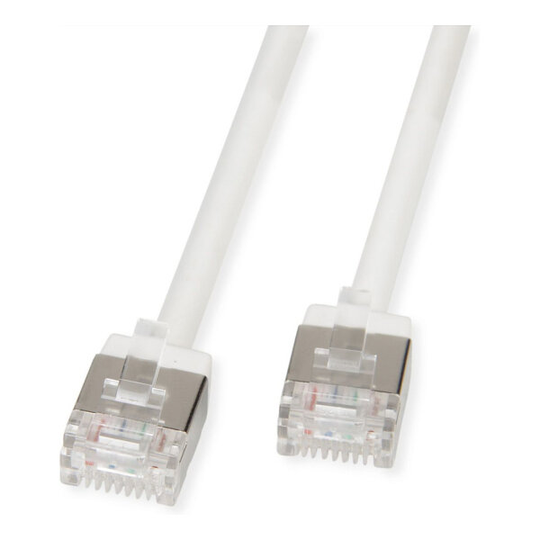 ROLINE U/FTP DataCenter Patchkabel Cat.6A (Class EA), LSOH, slim, extra kurzer Stecker, wei, 2 m