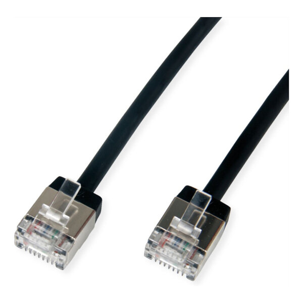 ROLINE U/FTP DataCenter Patchkabel Cat.6A (Class EA), LSOH, slim, extra kurzer Stecker, schwarz, 5 m