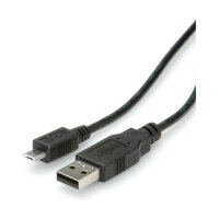 ROLINE USB 2.0 Kabel USB A ST - Micro USB B ST schwarz 0,8m