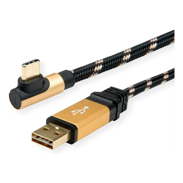 ROLINE GOLD USB 2.0 Kabel, USB A ST reversibel - USB C ST gewinkelt, 3 m