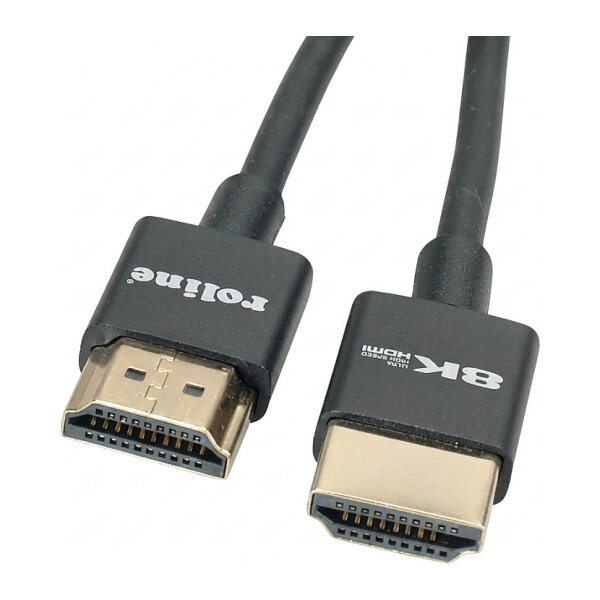ROLINE 8K HDMI Ultra HD Kabel mit Ethernet, Slim, ST/ST, schwarz, 2 m
