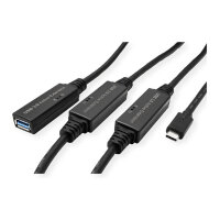 ROLINE USB 3.2 Gen 1 Aktives Repeater Kabel, Typ A - C, schwarz, 20 m