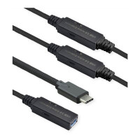 ROLINE USB 3.2 Gen 1 Aktives Repeater Kabel, Typ A - C, schwarz, 20 m
