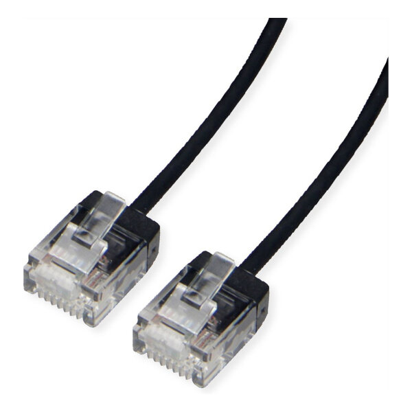 ROLINE UTP DataCenter Patchkabel Cat.6A (Class EA), LSOH, slim, extra kurzer Stecker, schwarz, 5 m