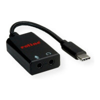 ROLINE Adapter USB Typ C - 2x 3,5mm Audio, ST/BU, 0,13 m