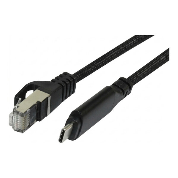 Synergy21 Kabel USB, C(St) => RJ45(St)_Netzwerkkarte, 3,0m, USB3.2 Type-C, schwarz(Textil), ,